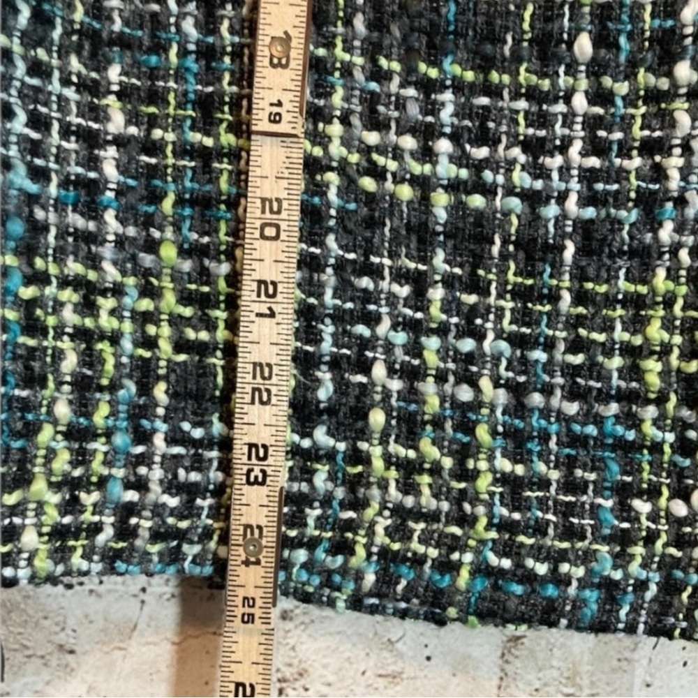 SANDRO ✘ Preppy Turquoise Black Tweed Jacket Midi Skirt Suit 2 Pc Set Office, L - Picture 11 of 12